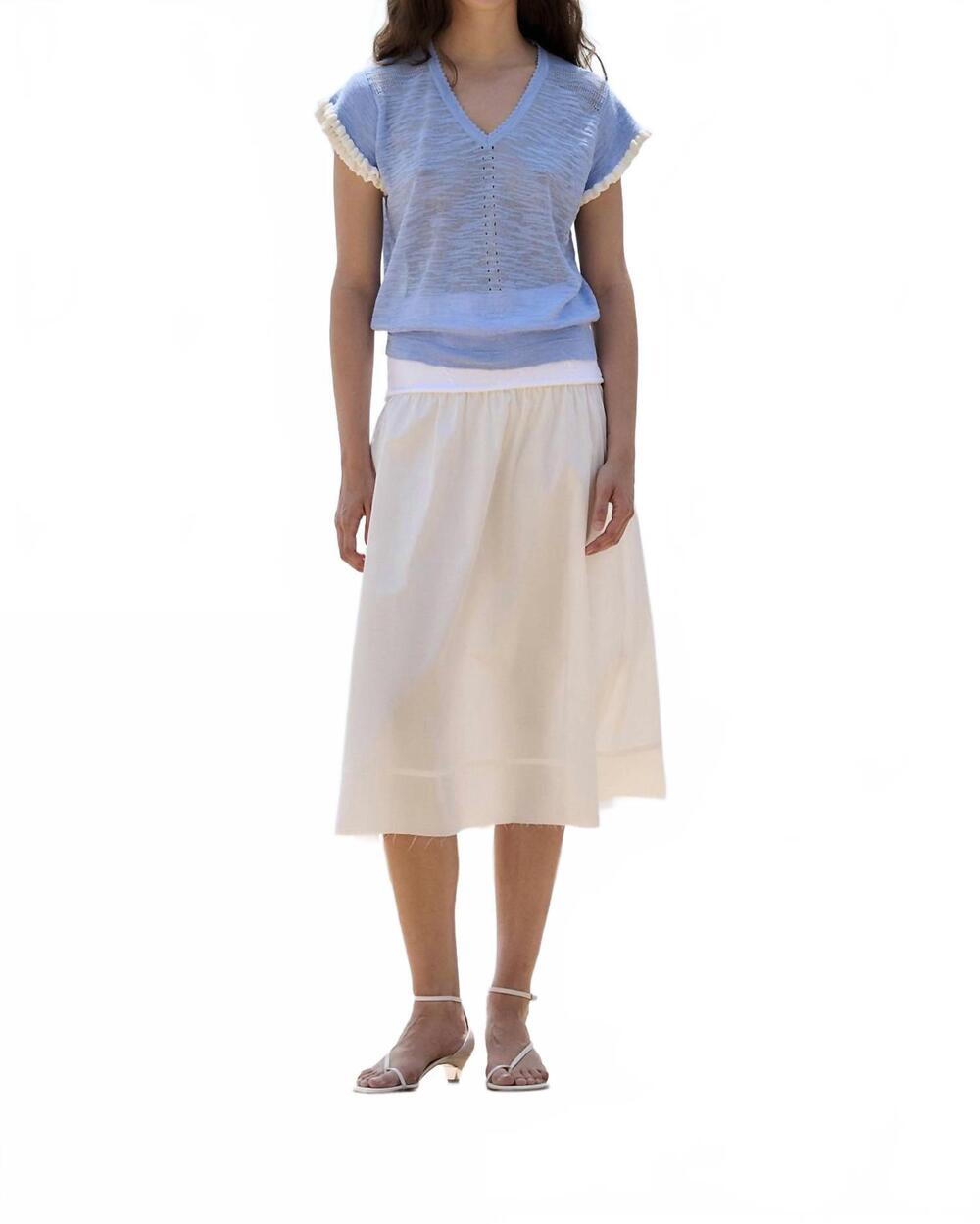 NEW SITA MURT v neck flared sweater in blue sky